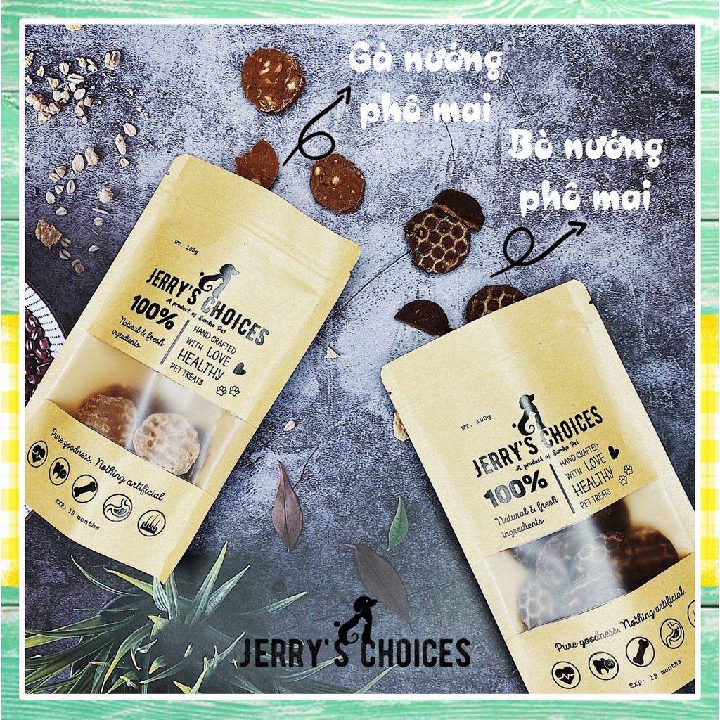 Bánh thưởng cho chó Jerry's Choices (Khoanh gà nhân phô mai) 100gr/túi