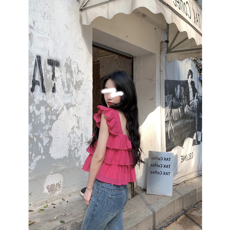 Áo croptop bánh bèo xếp ly cổ vuông tay ngắn HIJUNE AK19