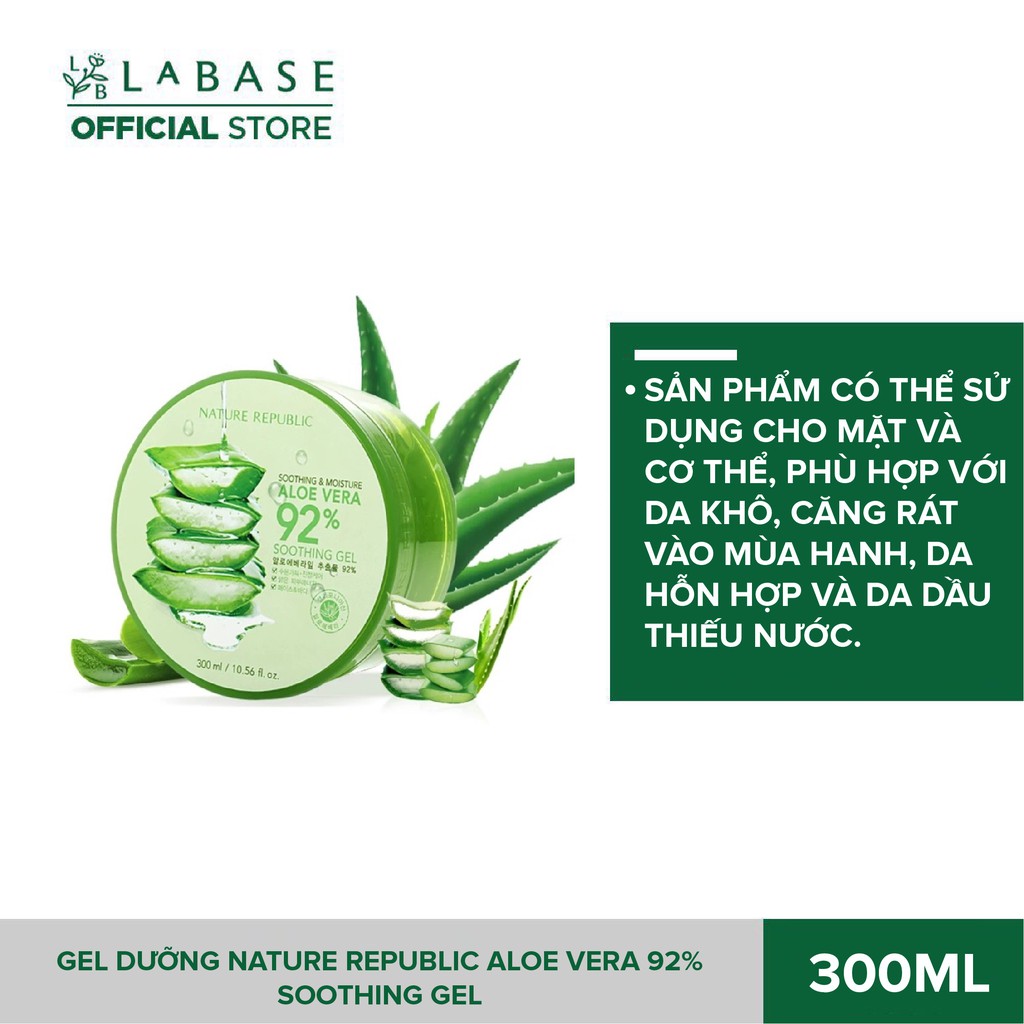 Gel dưỡng Lô Hội Nha Đam Nature Republic Aloe Vera 92% Soothing Gel Hũ 300ml [Hàng nhập khẩu chính hãng]