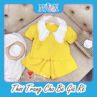 Bộ đũi cổ trắng cúc ngọc bé gái Monmonkid