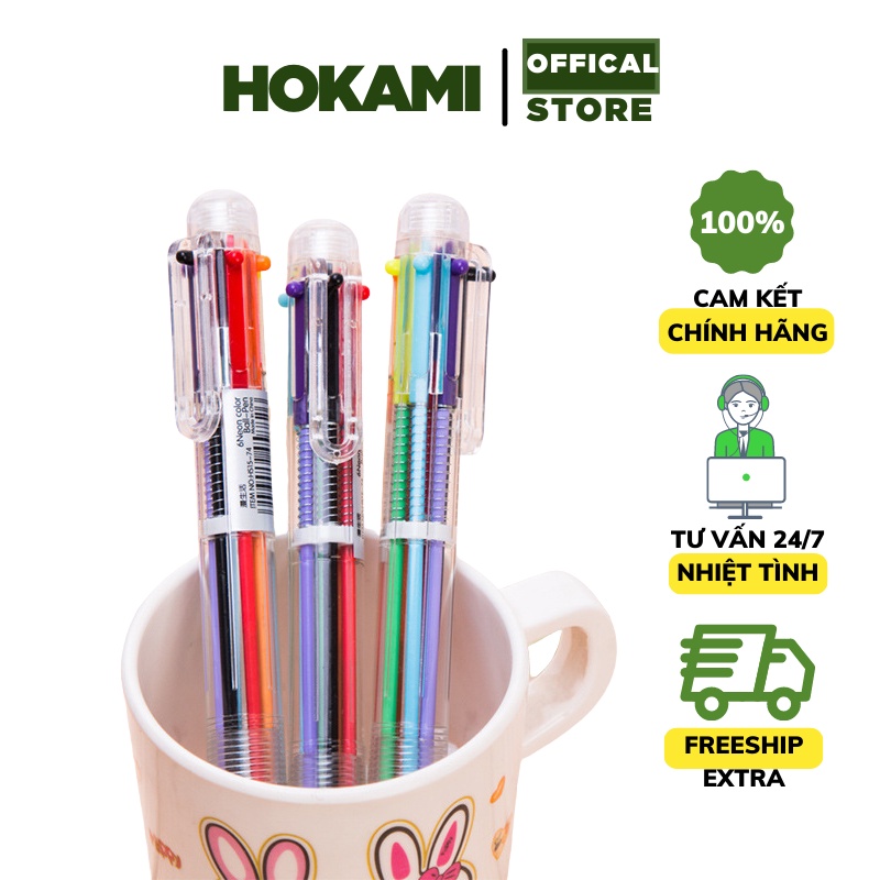 Bút bi 6 màu - ngòi 0,5mm - Bút bi dễ, thương cute học sinh, sinh viên, văn phòng - văn phòng phẩm - HOKAMI STORE