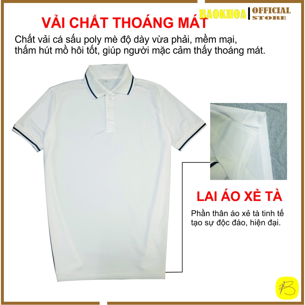 Áo Thun polo Cá Sấu poly Mè,Vải mềm Nhẹ thoáng mát cổ bẻ Đen, trắng  Đồng Phục  BAOKHOA_OFFICIAL đủ size từ 50kg-85kg.