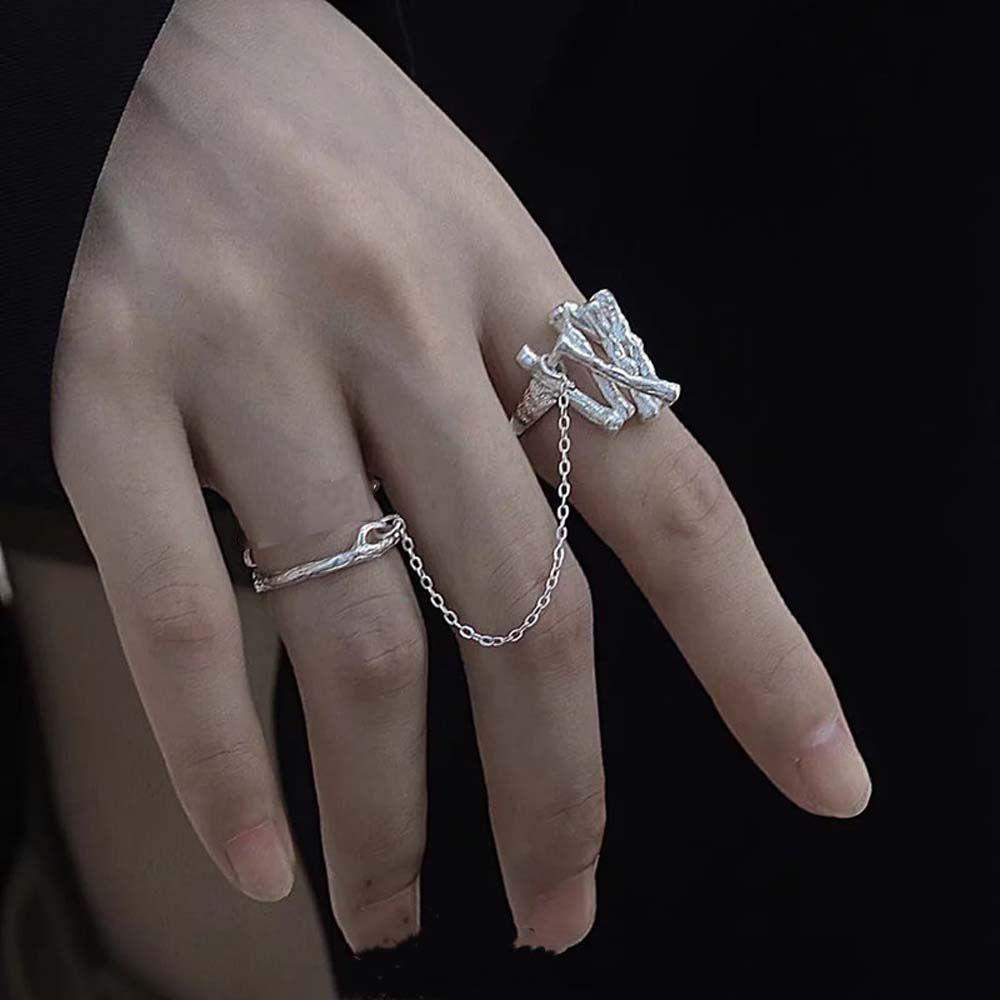 Nhẫn Tua Rua Hình Núi Lửa Phong Cách Punk Cá Tính Dành Cho Nữ|Nhẫn Hở Phối Dây Xích Kim Loại Nhiều Màu Sắc Cá Tính