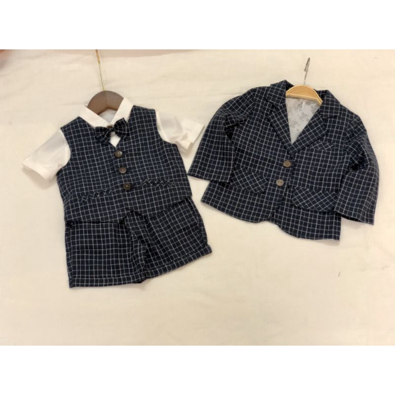 Bộ vest gile bé trai sang chảnh kèm nơ và khoác ngoài 7-15kg