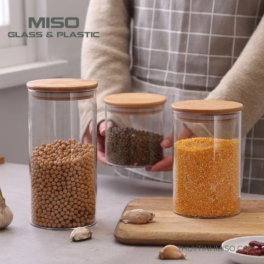 Hũ thủy tinh nắp tre có ron kín 1400ml