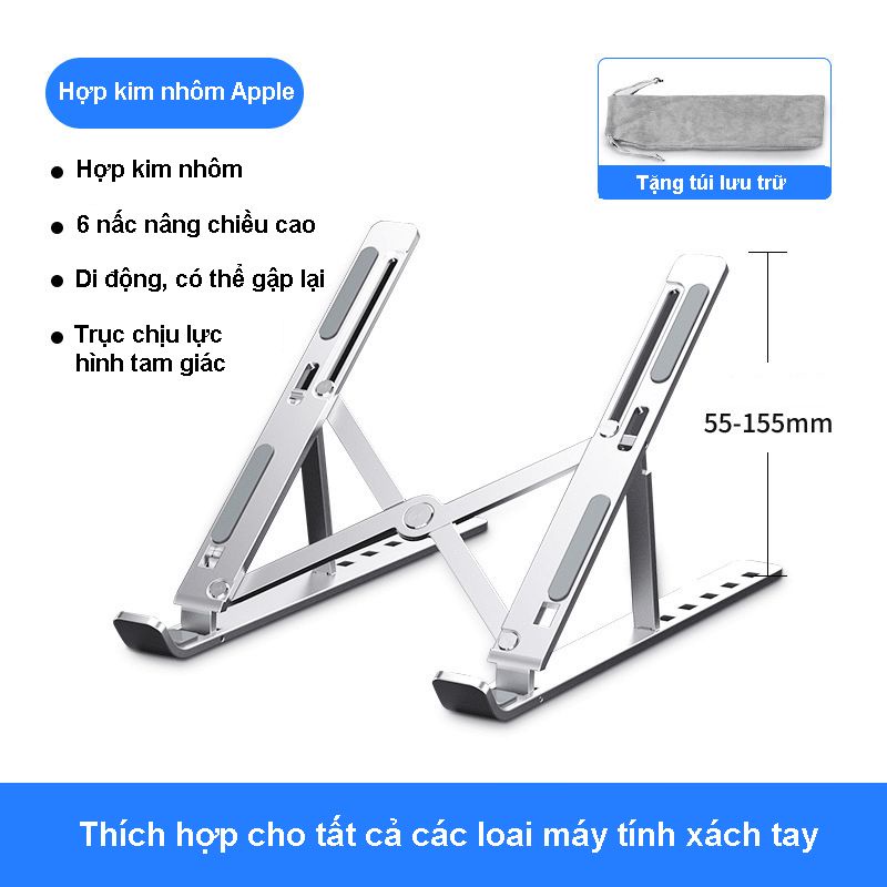 Giá đỡ Laptop, Macbook, Ipad, chất liệu bằng nhôm điều chỉnh được độ cao, dễ dàng gấp gọn.