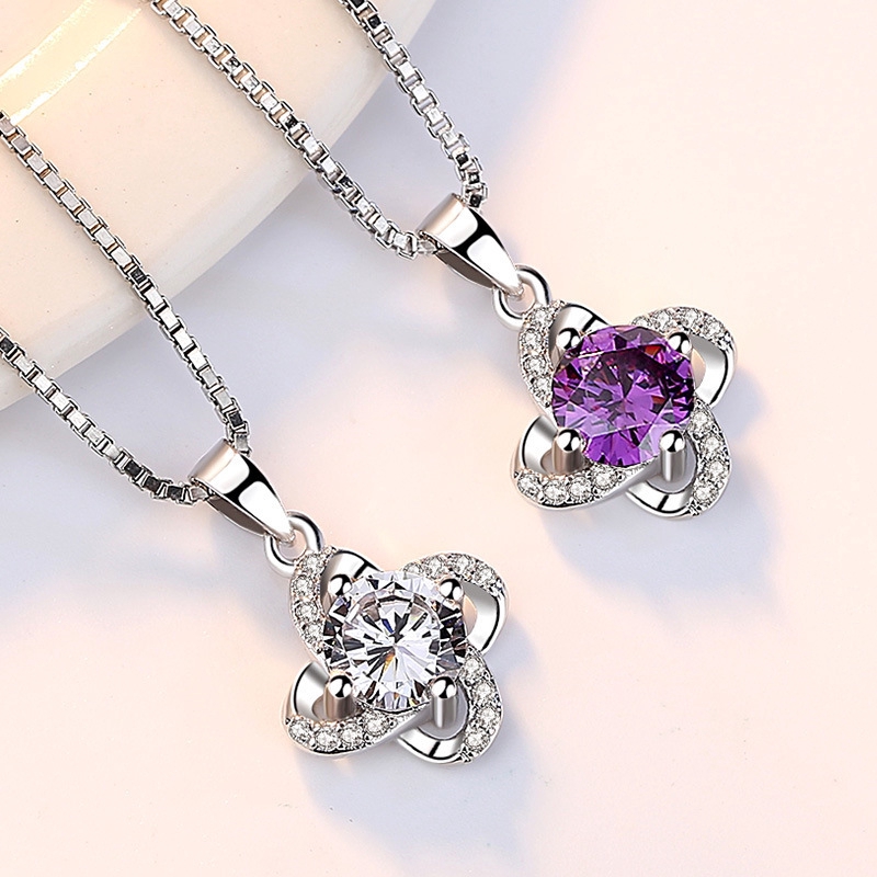 925 Silver Clover Necklace Korean Style Gemstones For Women