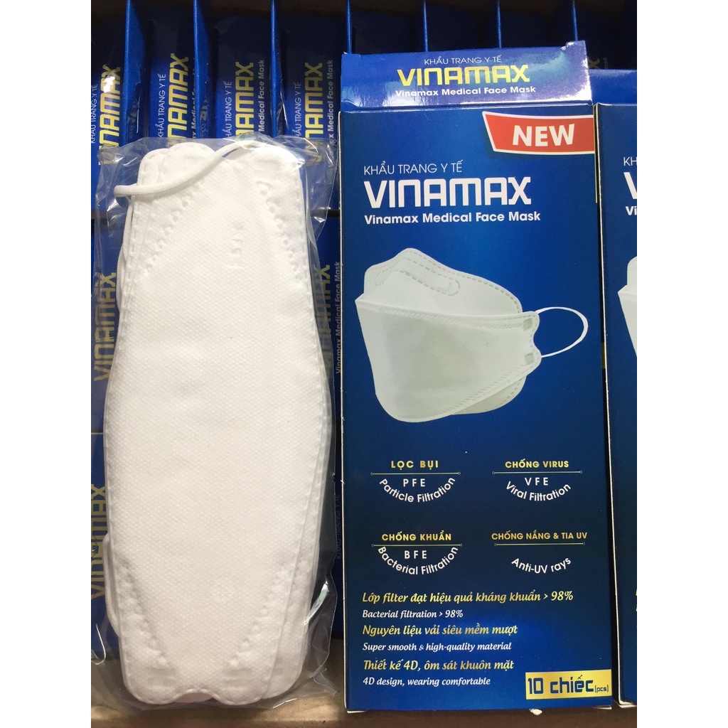 10 chiếc khẩu trang KF94 VINAMAX 4D, khẩu trang 4 lớp