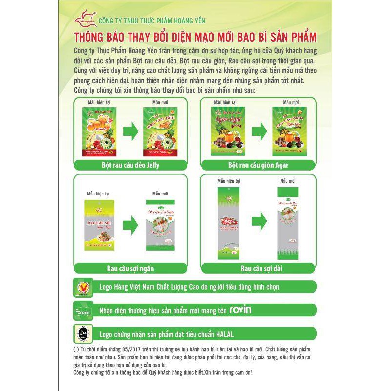 Rau câu sợi Agar agar Hoàng Yến gói 20g Giastore