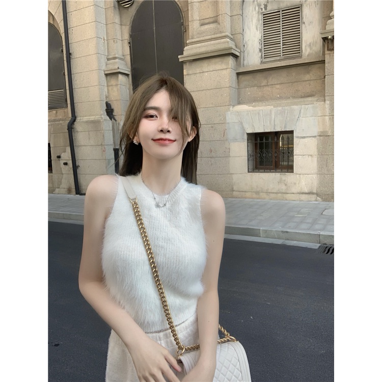 Áo tank top sát nách phối lông quyến rũ cho nữ