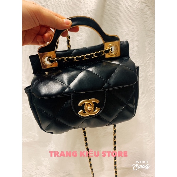 Túi xách nữ đeo chéo mini - Túi đeo chép nữ cao cấp ô trám kèm dây xích vàng cực xinh