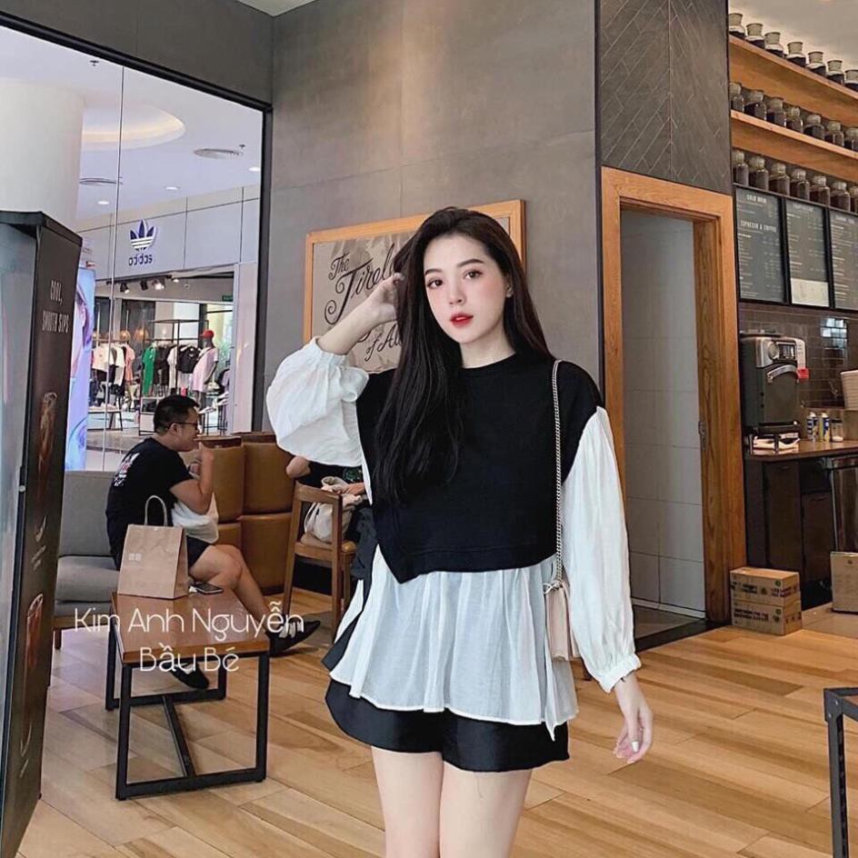 Áo babydoll đen phối tơ 💖FREESHIP💖 Áo buộc nơ eo dáng tiểu thư cực xinh AD01