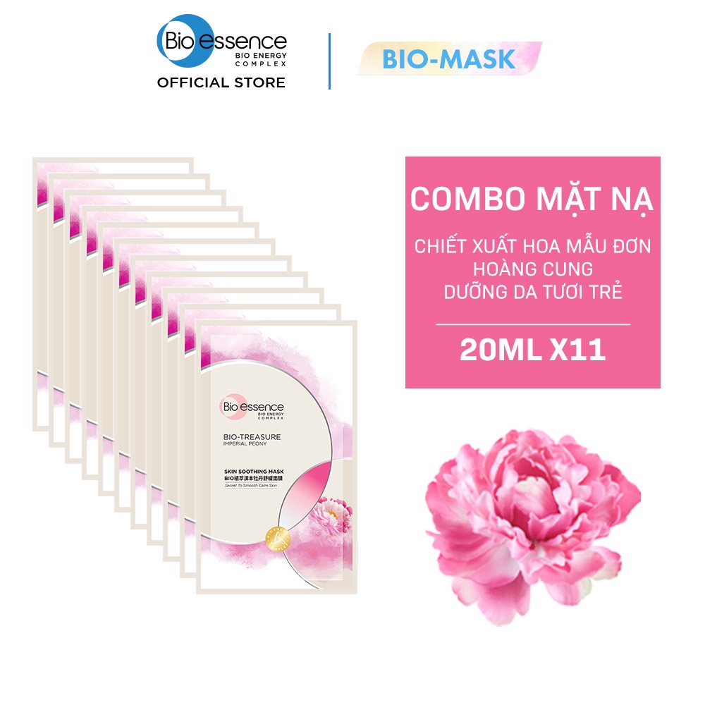 [HB GIFT] Combo 11 Mặt nạ dưỡng da tươi trẻ chiết xuất hoa mẫu đơn hoàng cung Bio-essence (11 miếng x 20ml)