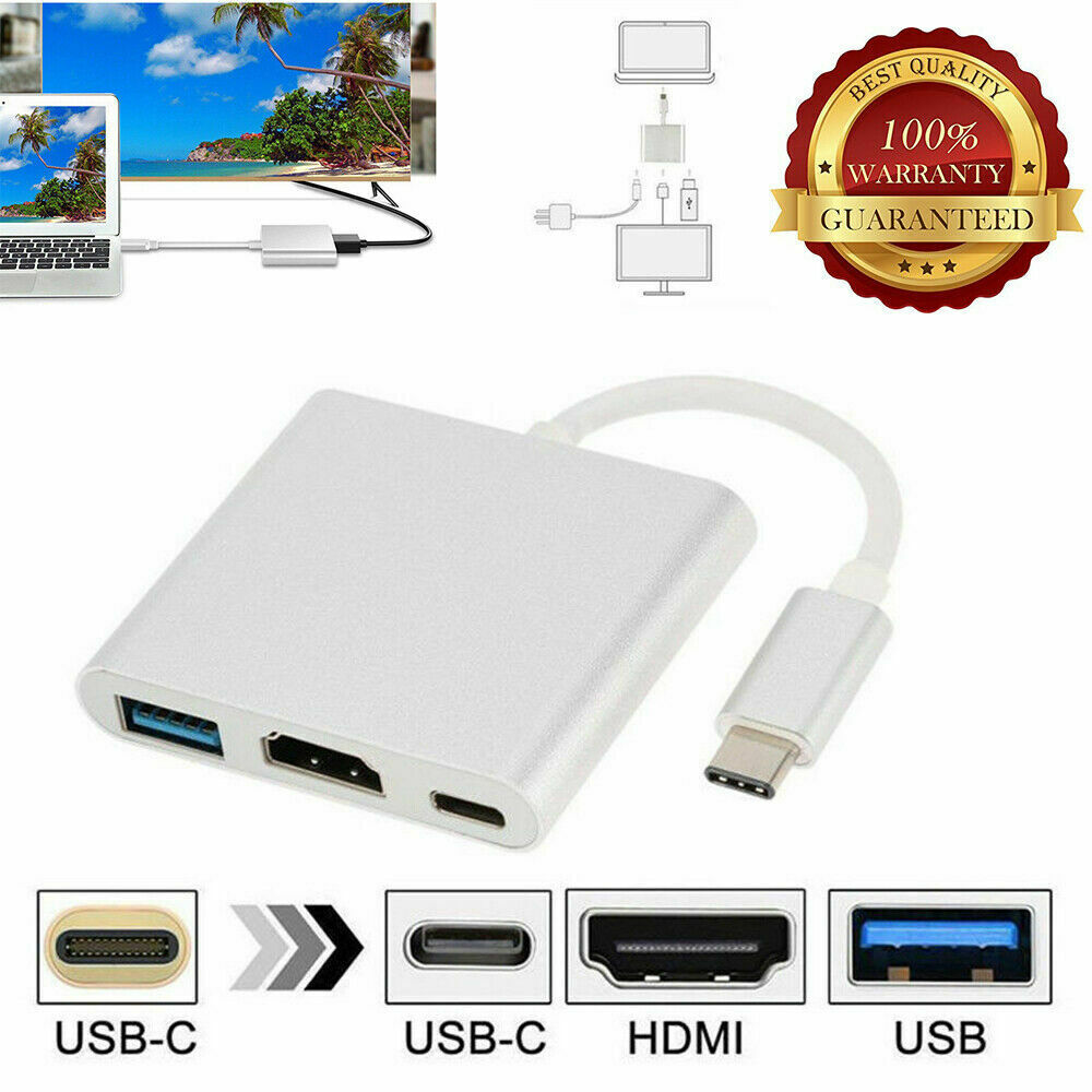 3 in 1 USB 3.1 Type C to USB-C 4K HDMI USB 3.0 Hub Adapter Chargers Cable for Macbook / Universal Type-C Cell Phones