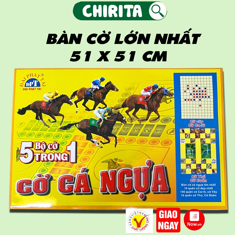 Bộ Cờ 5 TRONG 1 ĐẠI PHÁT TÀI Cao Cấp - Cờ Cá Ngựa, Thú, Đoán, Ca Rô, Vây, Boardgame, Bàn Cờ Lớn 51 x 51 cm - CHIRITA