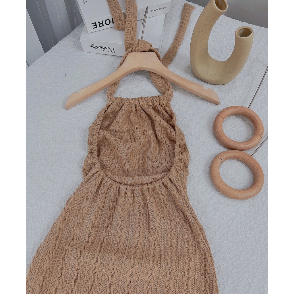 Váy len nữ sexy đầm yếm nude len dệt sang chảnh ôm body phong cách tây đẹp sexy Kawaii Mise