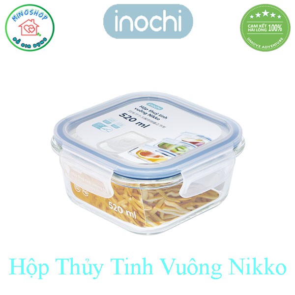 [3 Size] Hộp Đựng Thực Phẩm Thủy Tinh Vuông Nikko, Hộp Bảo Quản Thực Phẩm Vuông Inochi Cao Cấp | BigBuy360 - bigbuy360.vn