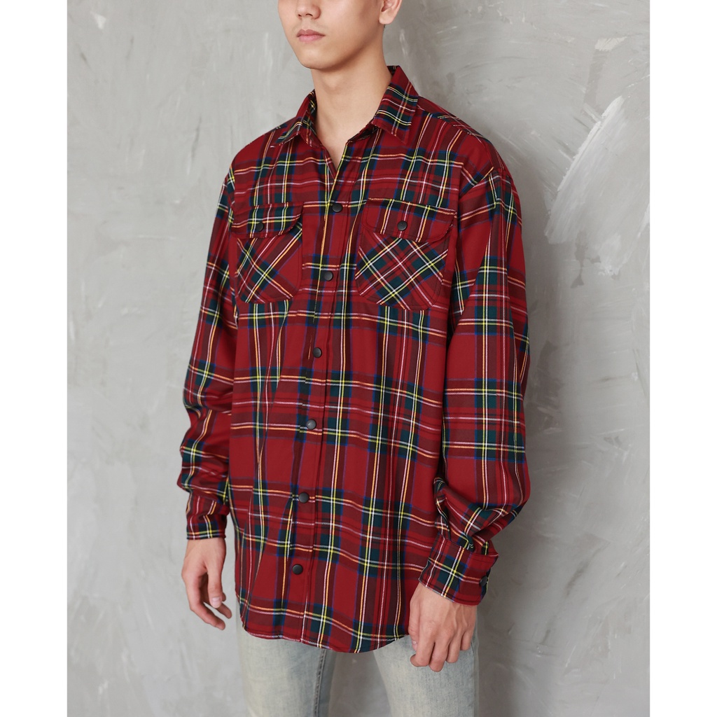 Áo Sơ Mi Flannel Sọc Tím Đen Chất Liệu Cotton Thoáng Mát