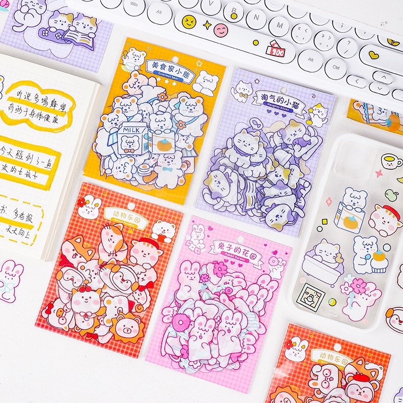Bộ sticker 40 hình dán thú dễ thương dùng trang trí sổ tay xinh xắn, được chọn mẫu-ST004