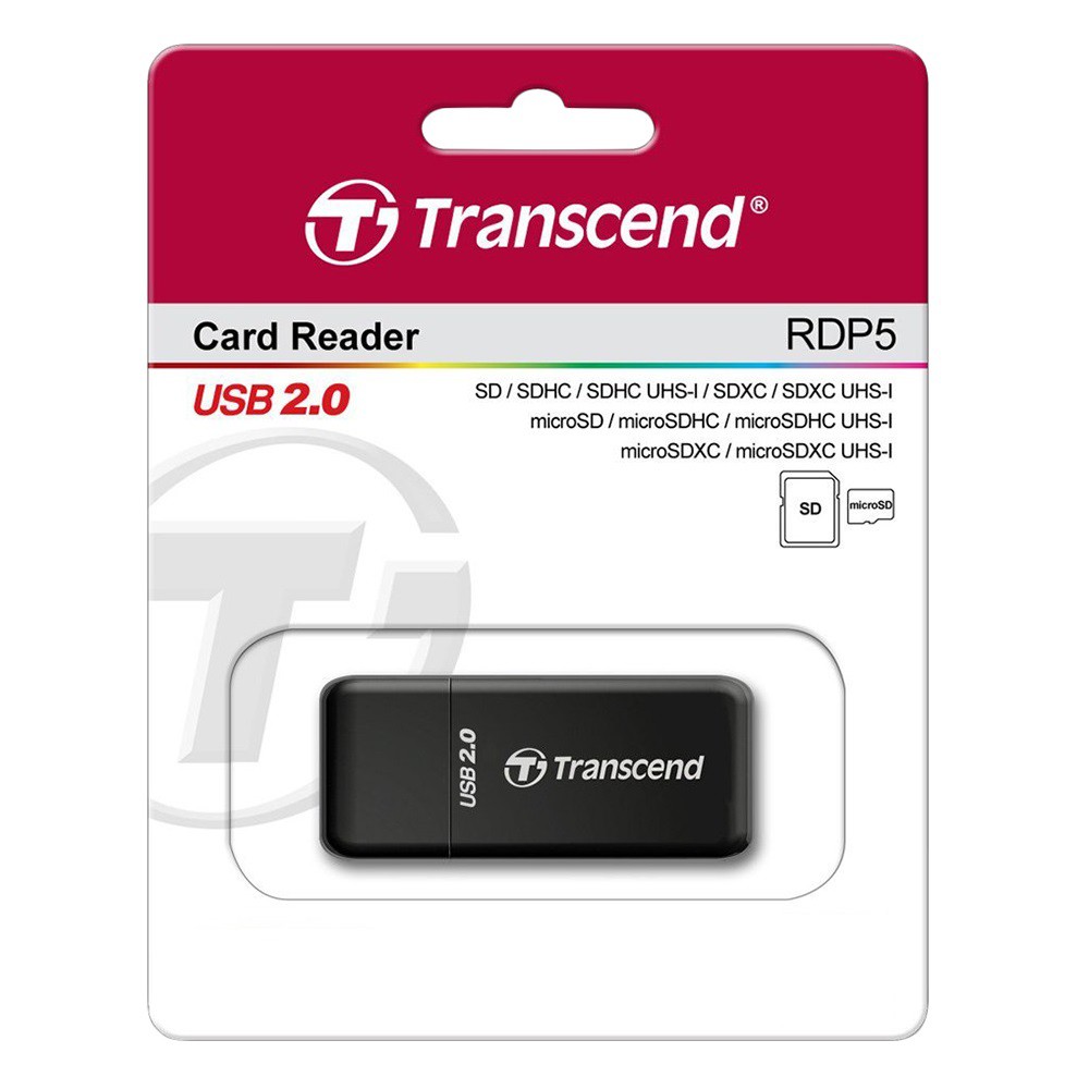 [Mã 2404EL10K giảm 10K đơn 20K] Đầu đọc thẻ nhớ Transcend RDP5 USB 2.0 (Đen)