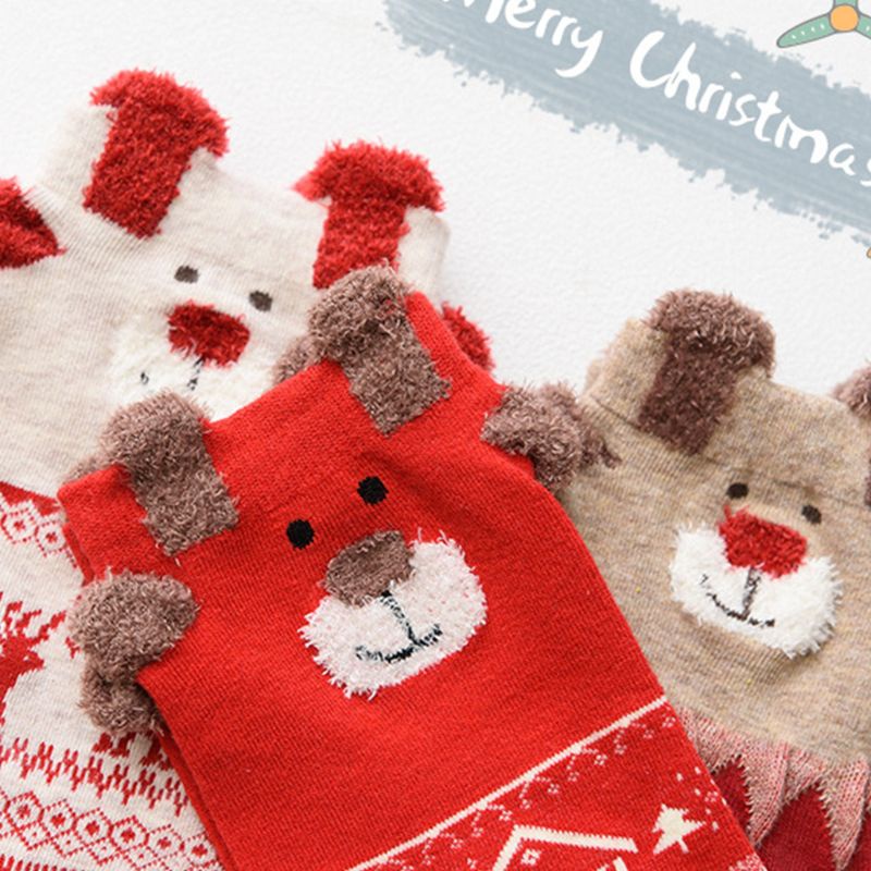 Vớ Cotton Cổ Cao In Họa Tiết Tuần Lộc 3D Nhiều Màu Giữ Ấm Co Giãn Thời Trang Cho Nữ