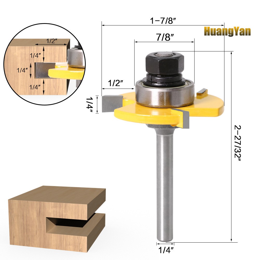 Bộ 2 Mũi Phay Gỗ 3 Rãnh 1 / 4 Inch