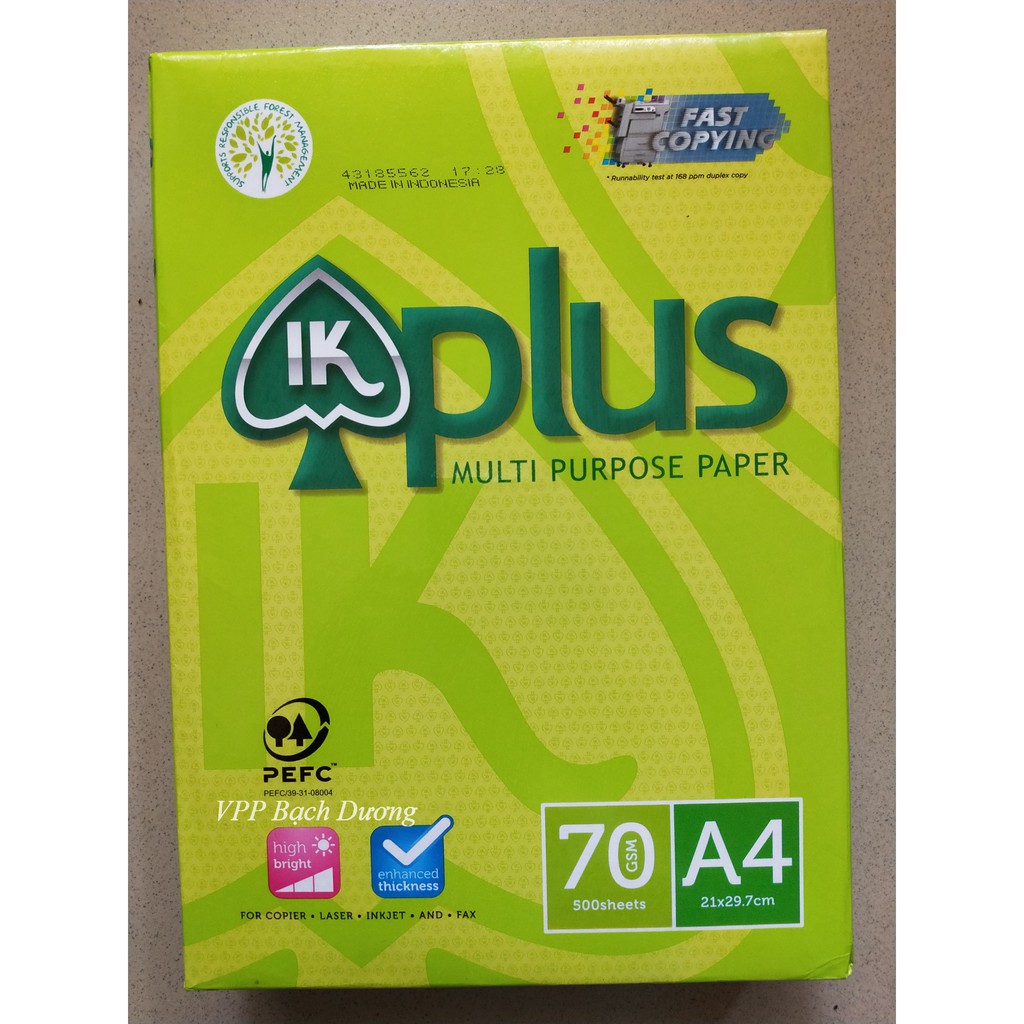 Giấy IK Plus A4 70 - Giấy IK Plus 70 gsm - Giấy A4 - Giấy in A4 - Giấy Photo A4 - Giấy Indonesia