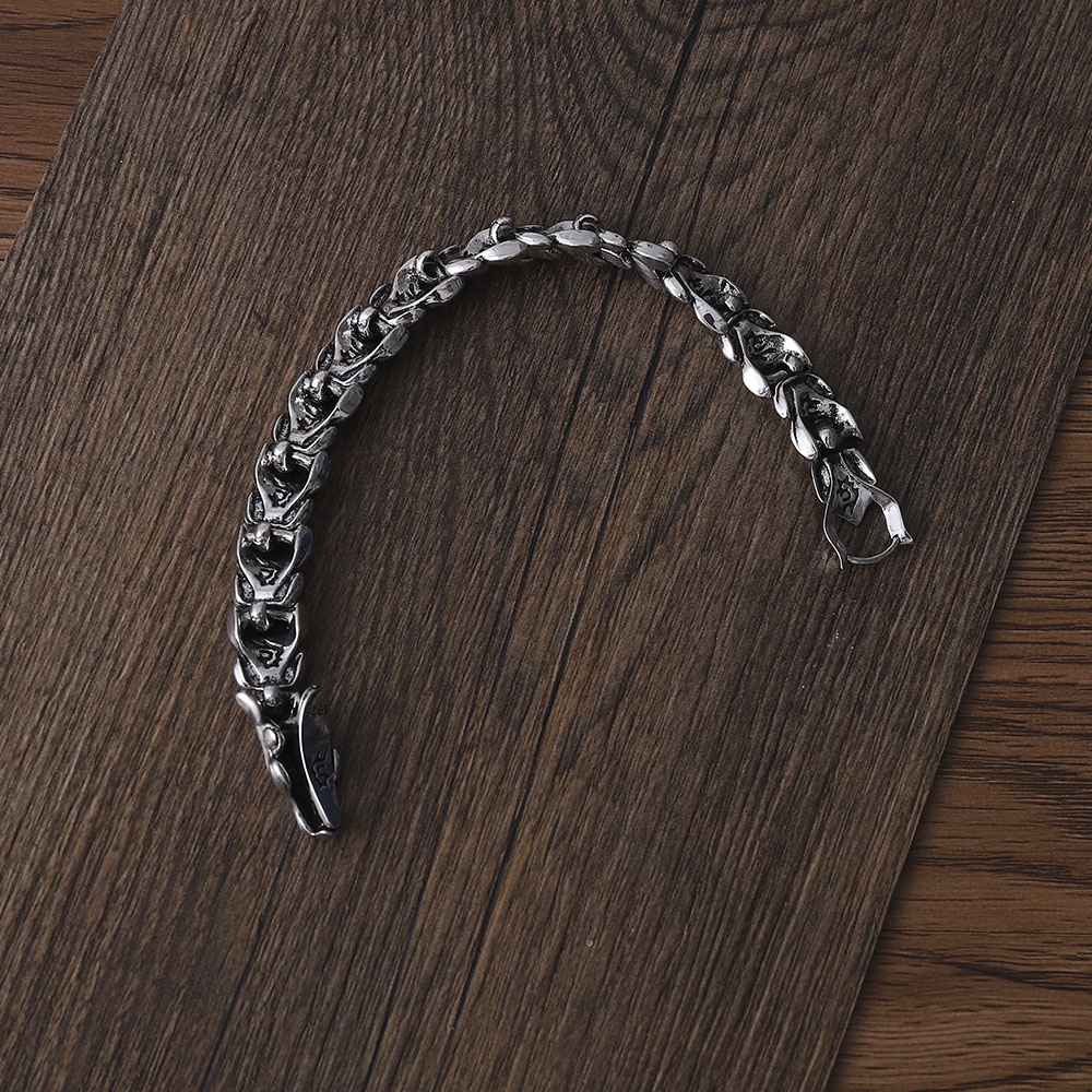 Vòng Tay Mắt Xích Bằng Thép Không Gỉ Họa Tiết Vảy Rồng Phong Cách hip hop punk Cho Nam