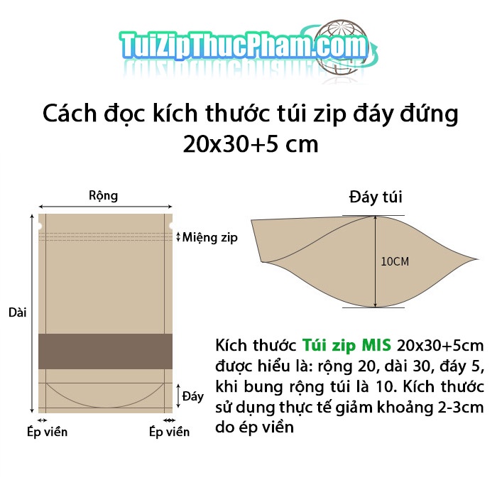 100 Cái Túi Zip MIS Size 12x20 cm đựng 100g Bột Mịn, Túi Giấy Kraft Trắng Có Cửa Sổ, Phủ BOPP CPP chống ẩm tốt