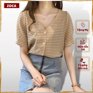Áo sơ mi nữ cộc tay kẻ caro_ZOCA