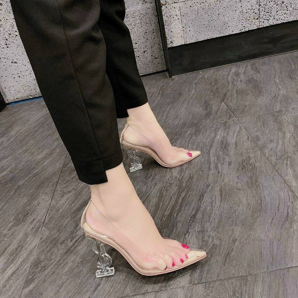 giày Sandal nữ Sandal cao gót 9cm quai mảnh bít gót chữ ýsl(fullbox đế dập loại 1)