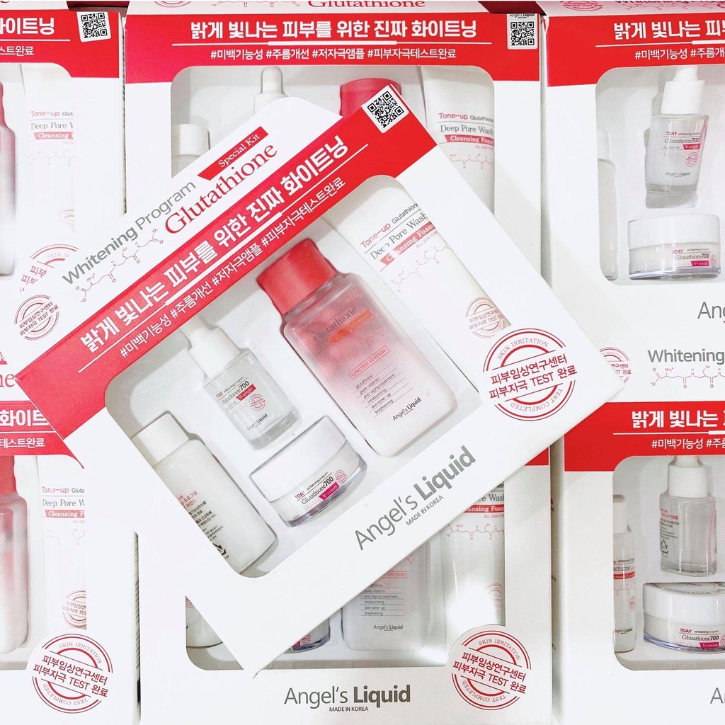 Bộ Kit 5 Món Dưỡng Trắng Da, Làm Mờ Thâm Angel's Liquid Whitening Program Special Kit Glutathione