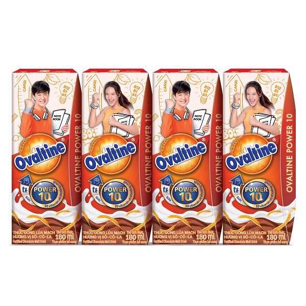 Lốc 4 Hộp sữa Ovaltine Power10 Thức uống lúa mạch hương vị sô-cô-la 180ml