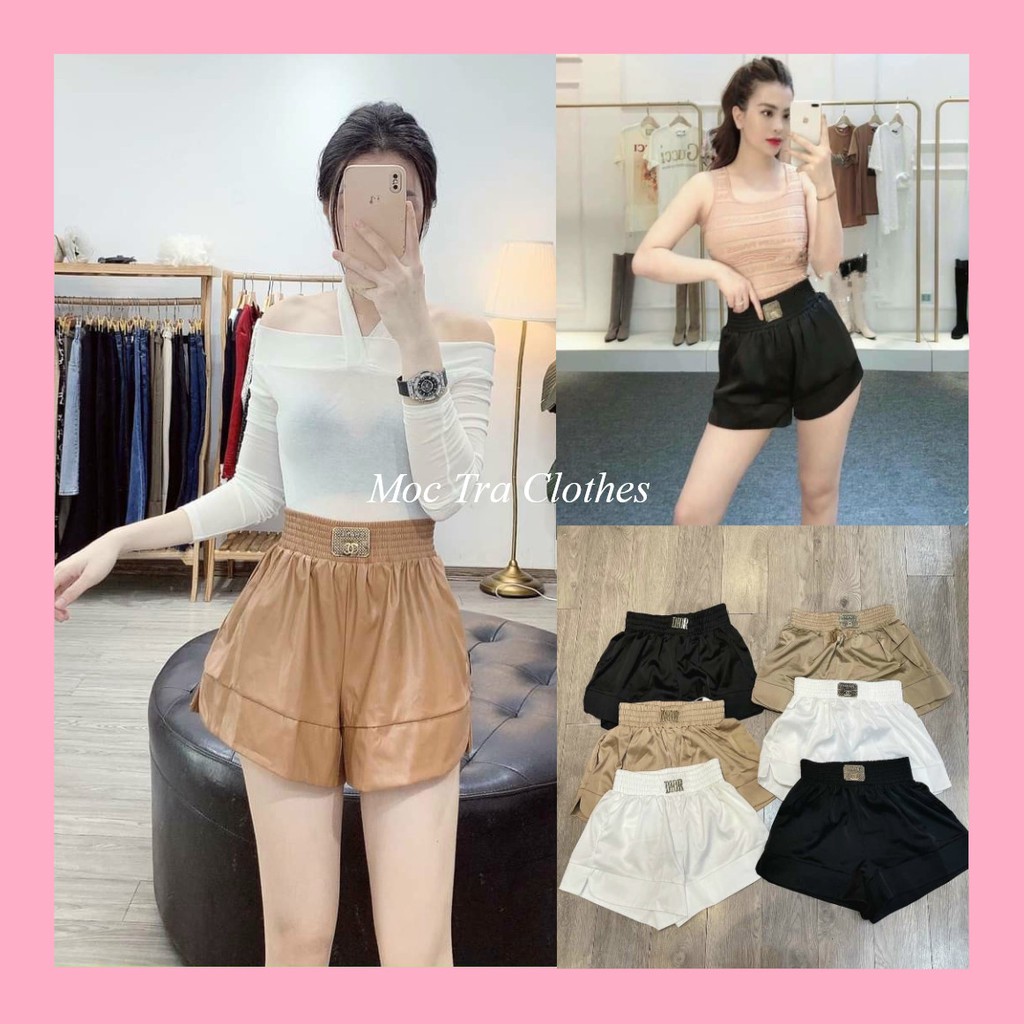 Quần sooc nữ Quảng Châu thiết kế cạp cao dáng phồng nhẹ đính tag siêu xinh, Quần short nữ rẻ đẹp trẻ trung