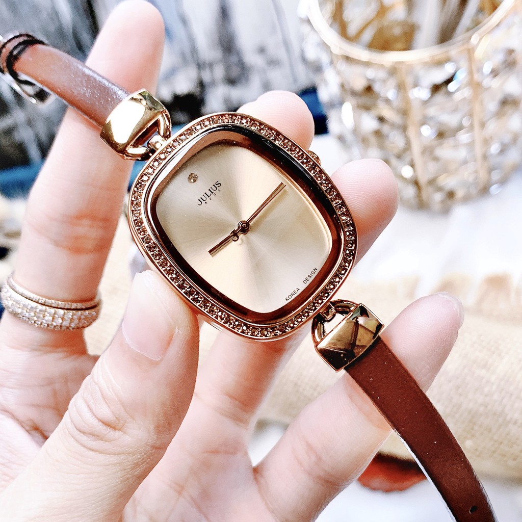 Julius Official | Combo đồng hồ nữ Julius JA-298 và dây thép nâu