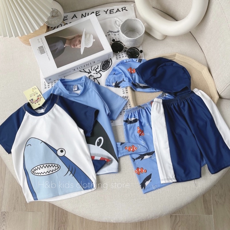 Bộ bơi bé trai họa tiết cá mập❤️ Sét bơi 3 chi tiết cho bé