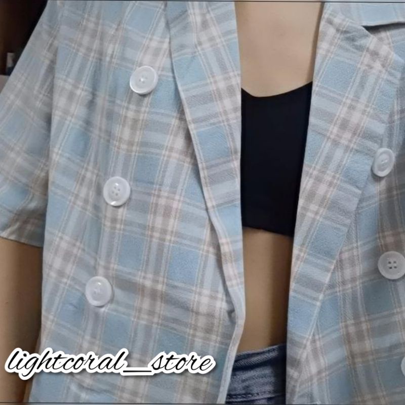 (ORDER) Áo khoác blazer Quảng Châu kẻ xanh blue nhạt mát mẻ mùa hè mẫu mới tay lỡ form dài (ảnh thật) | BigBuy360 - bigbuy360.vn