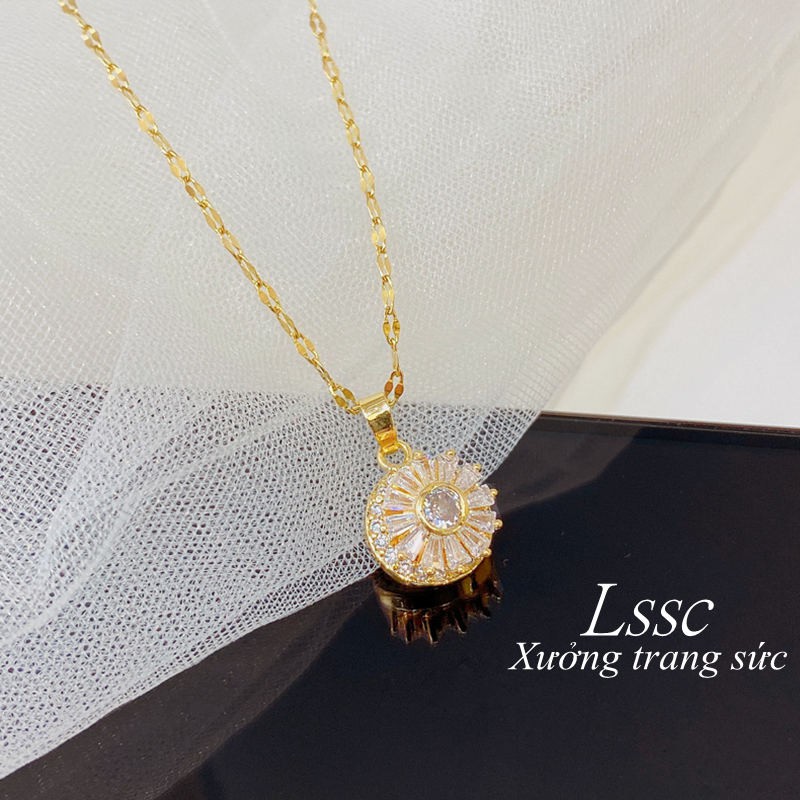 Dây chuyền nữ TITAN NGUYÊN CHẤT vòng cổ nữ KHÔNG GỈ mặt xoay đá pha lê cao cấp thời trang sang trọng 2021