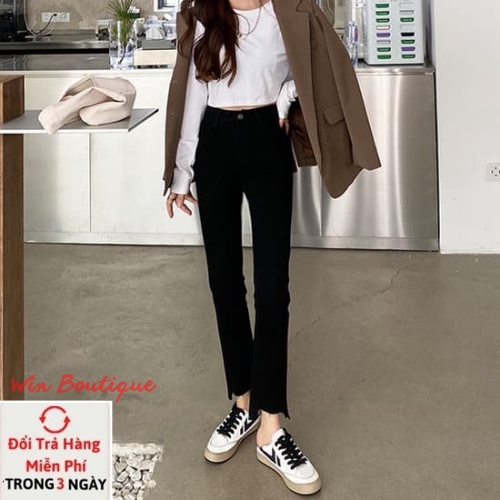 Quần jeans ống đứng cắt gấu chất liệu bò co dãn sẵn 3 màu | BigBuy360 - bigbuy360.vn