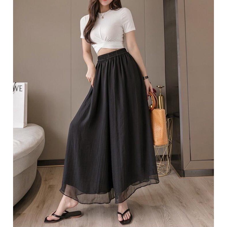 ✿100kg✿ Can Wear Fat Mm Series Drop Feeling Chiffon Pants Capris Show Thin Wide Pants High Waist Loose Large Size Women's Casual Pants Korean Dance Skirt