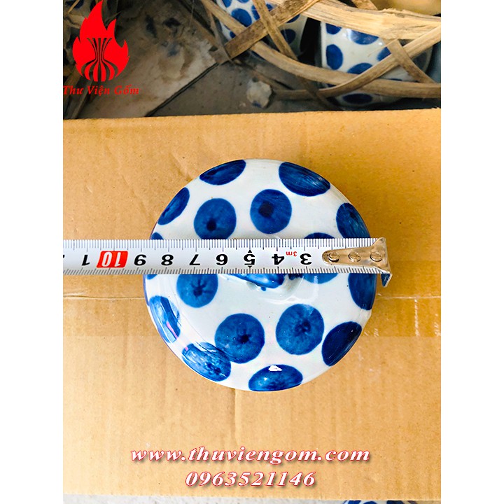 Hũ đựng ga vị, mỡ và mẻ bằng sứ  Bát Tràng  chấm bi xanh