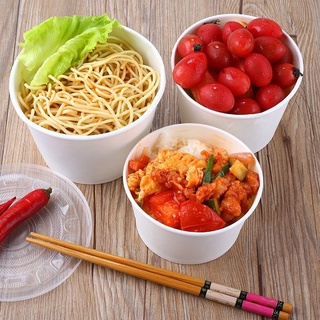 50 Tô giấy trắng chịu nhiệt dùng một lần kèm nắp PP chống đổ cao cấp, bảo vệ môi trường