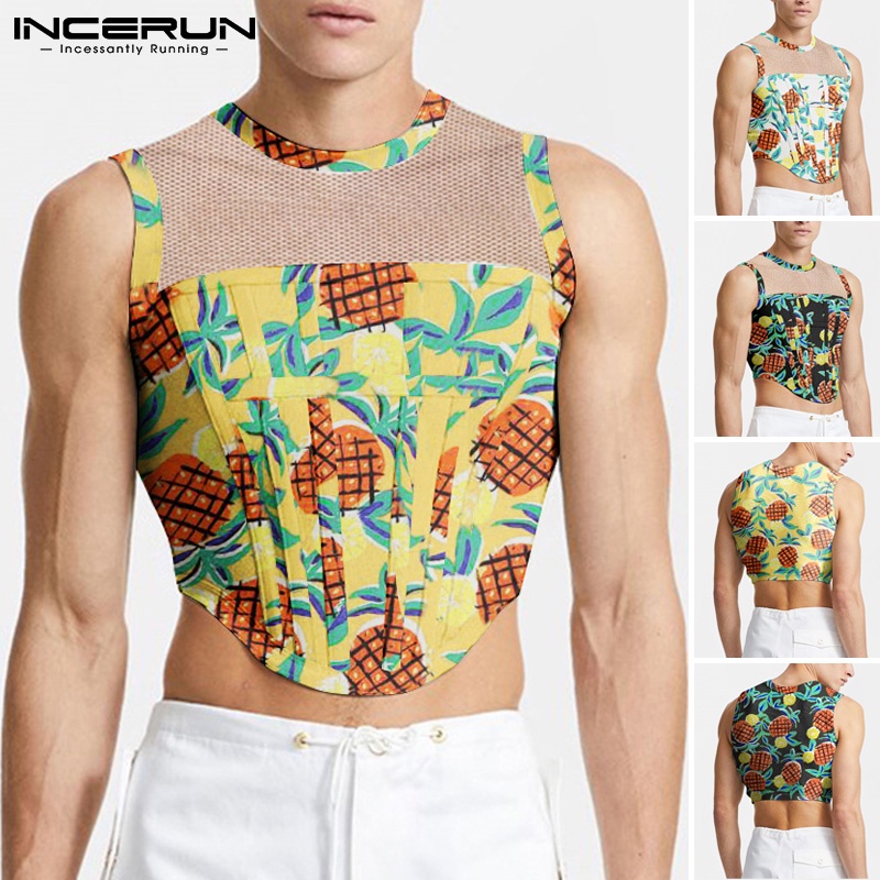 Áo lửng không tay INCERUN họa tiết hoa thời trang cho nam