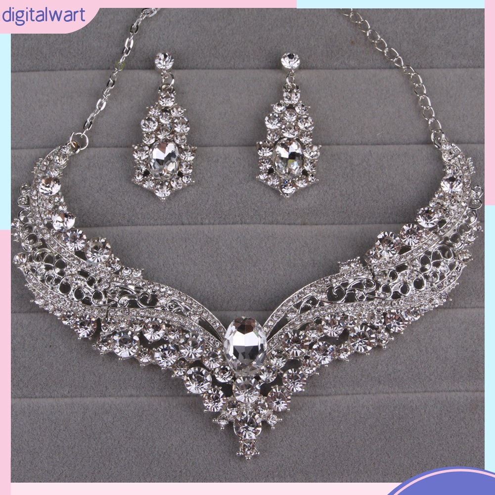 Bộ trang sức dây chuyền + bông tai đính kim cương giả cho nữ