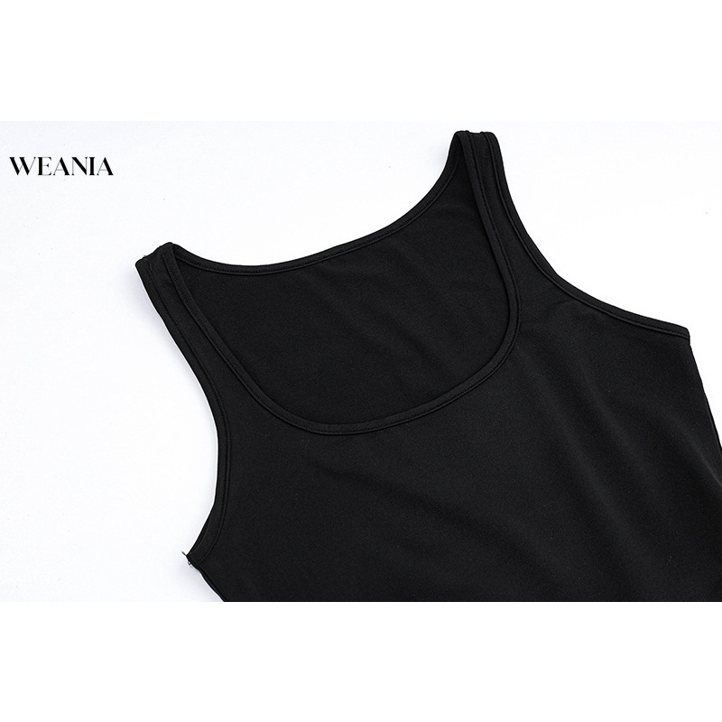 Đầm sát nách WEANIA cổ chữ u màu trơn thiết kế đơn giản thời trang cho nữ
