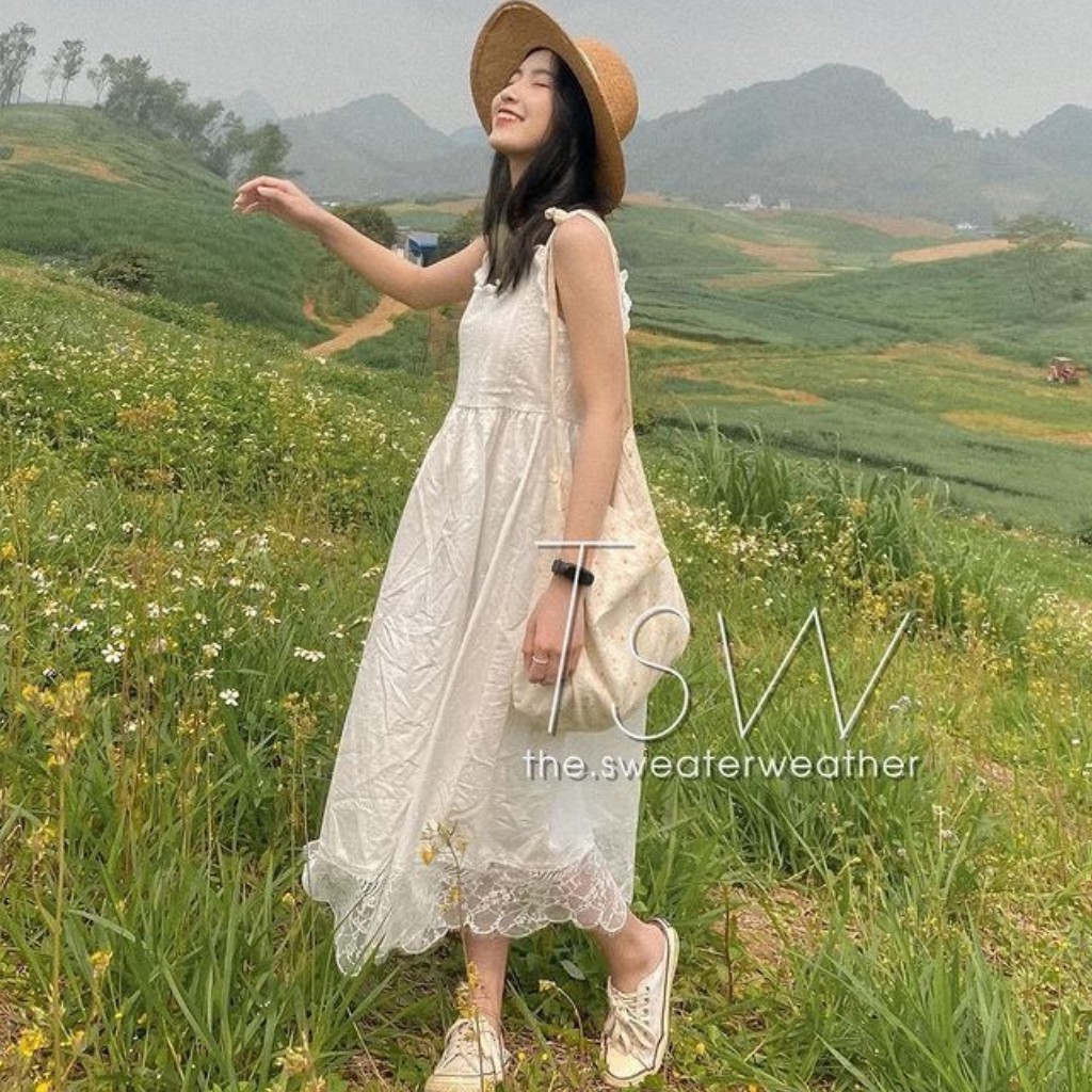 VÁY HAI DÂY ĐŨI VIỀN REN CỔ TIM, VÁY TIỂU THƯ TRẮNG DÁNG XUÔNG, HÀNG ĐẸP CHẤT LƯỢNG, HÀNG CÓ SẴN