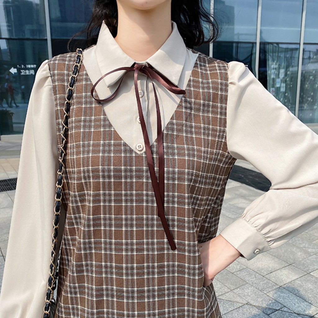 Váy yếm babydoll kẻ vintage tiểu thư (hàng QC) - Ảnh thật