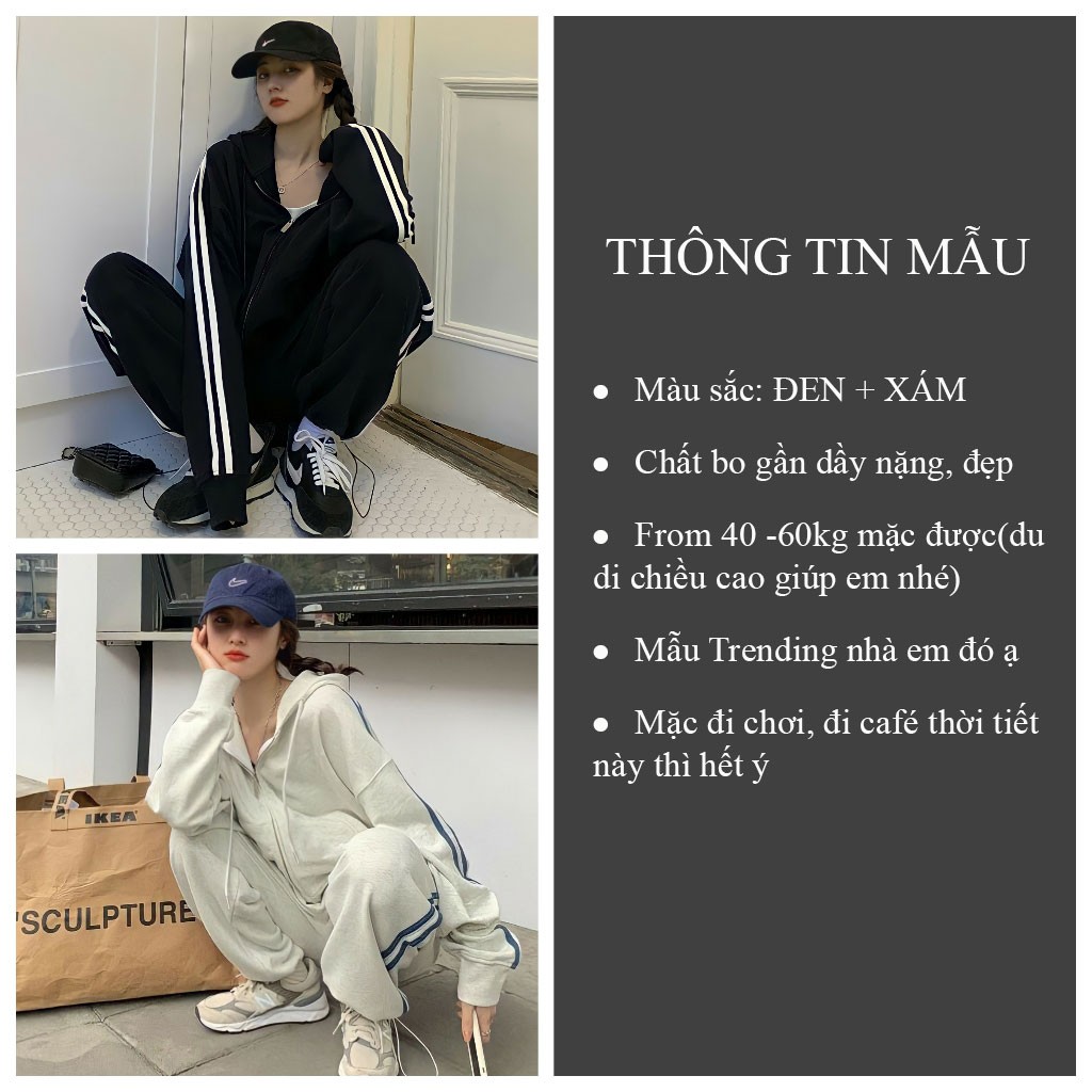 set bộ thể thao sporty 2 SỌC bộ nữ thu đông Hàn Quốc_VIETSTAR