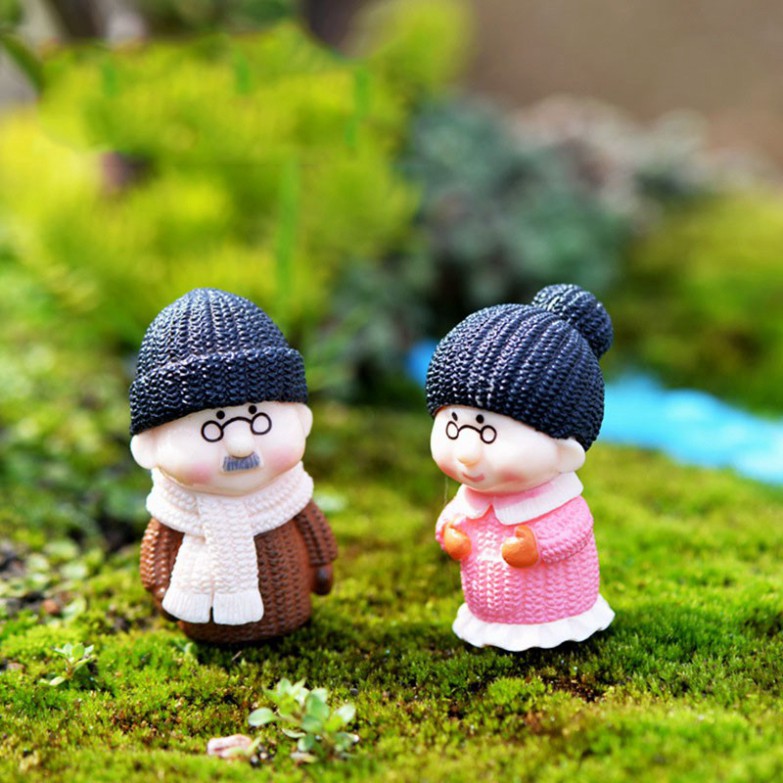 Tiểu cảnh Terrarium ❤️ Cặp đôi ông bà già mùa đông tiểu cảnh trang trí sen đá, sân vườn, bể cá, bể terrarium