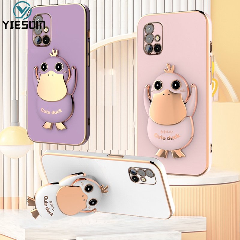 Ốp Điện Thoại Silicon Dẻo Kèm Giá Đỡ Hình Chú Vịt Dễ Thương Cho Samsung Galaxy A51 A71 A31 4G A21S A11 M11 A01 A02S A03S